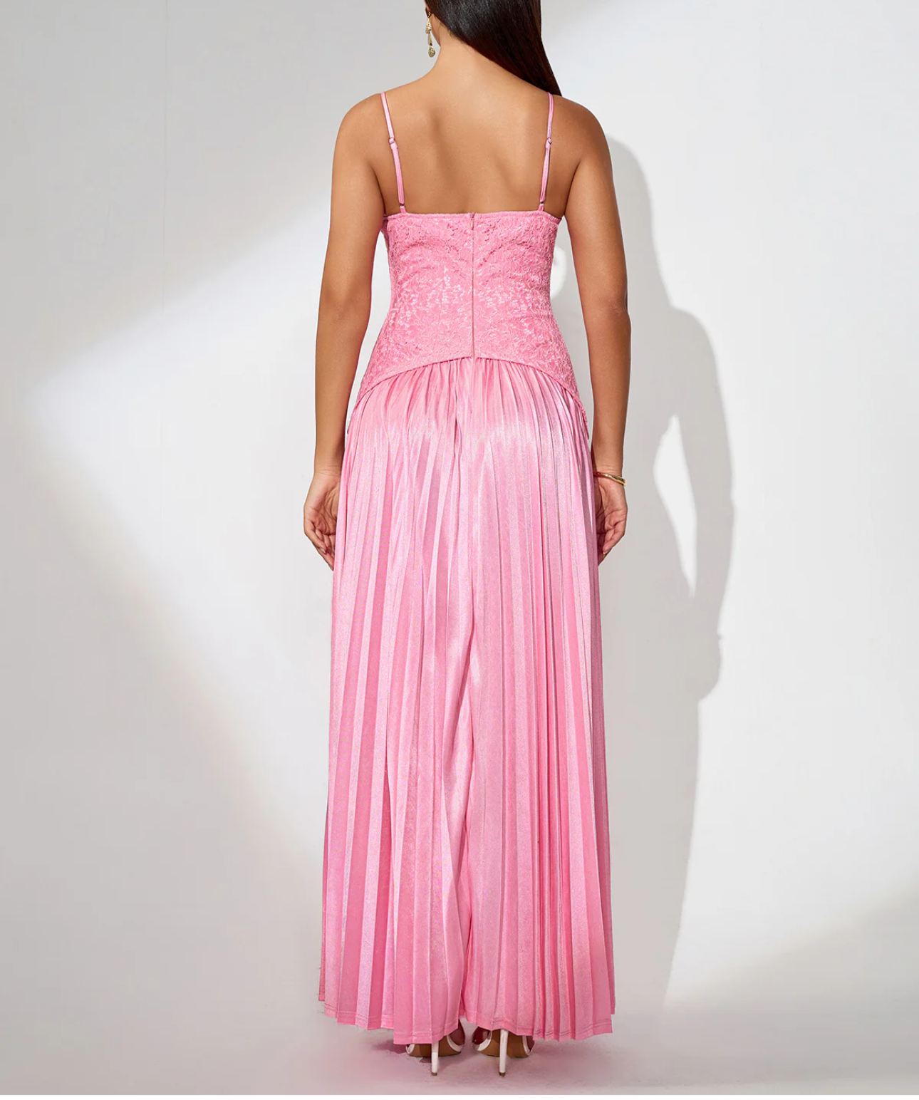 CAMILA Open Back Pleated Lace Maxi Dress