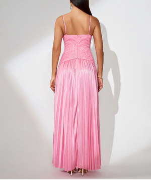 CAMILA Open Back Pleated Lace Maxi Dress