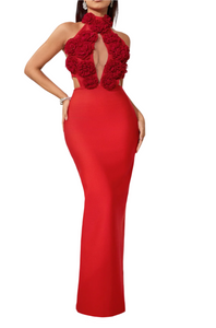 EYEN 3D Flowers Hollow-Out Bandage Maxi Dress