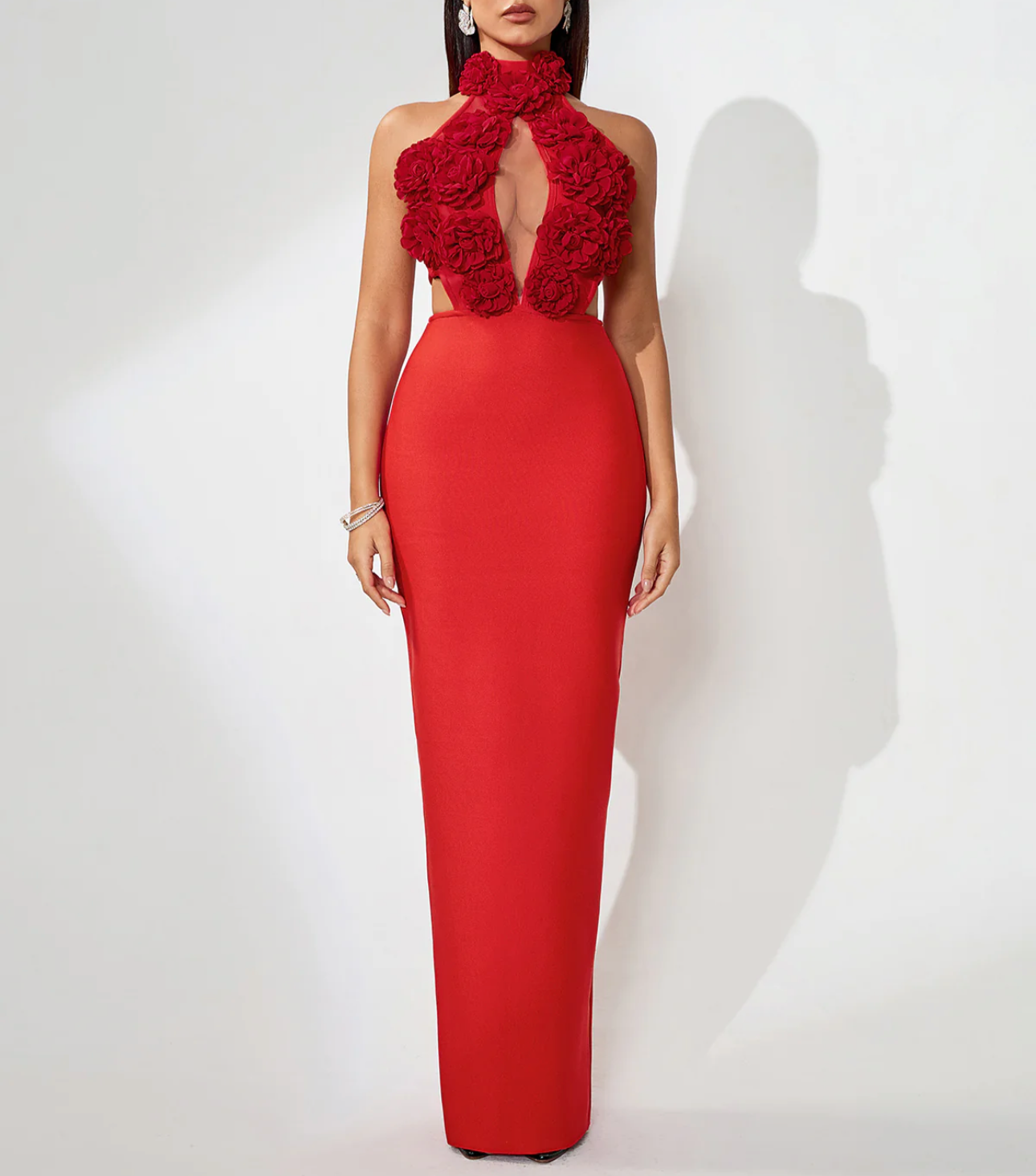 EYEN 3D Flowers Hollow-Out Bandage Maxi Dress