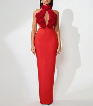 EYEN 3D Flowers Hollow-Out Bandage Maxi Dress