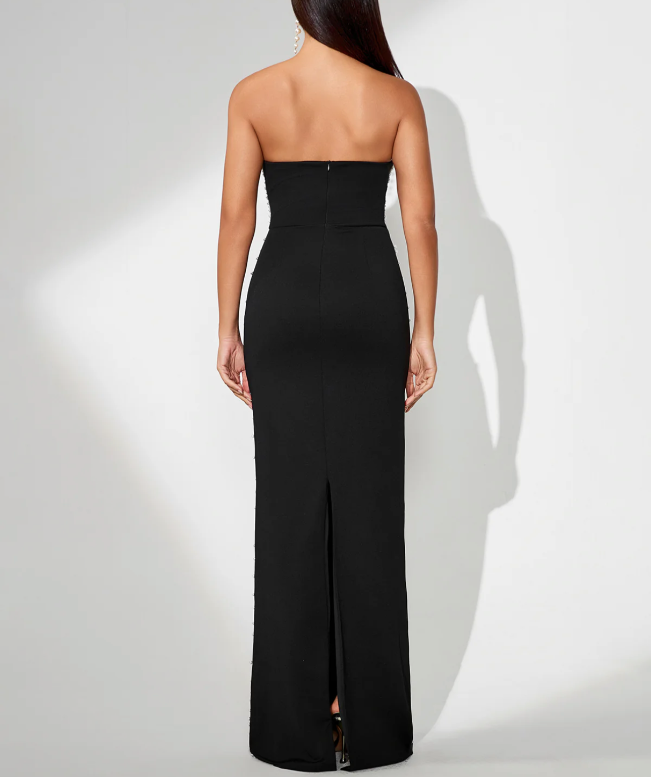 MIRNA Elegant Pearl Embellished Evening Dress