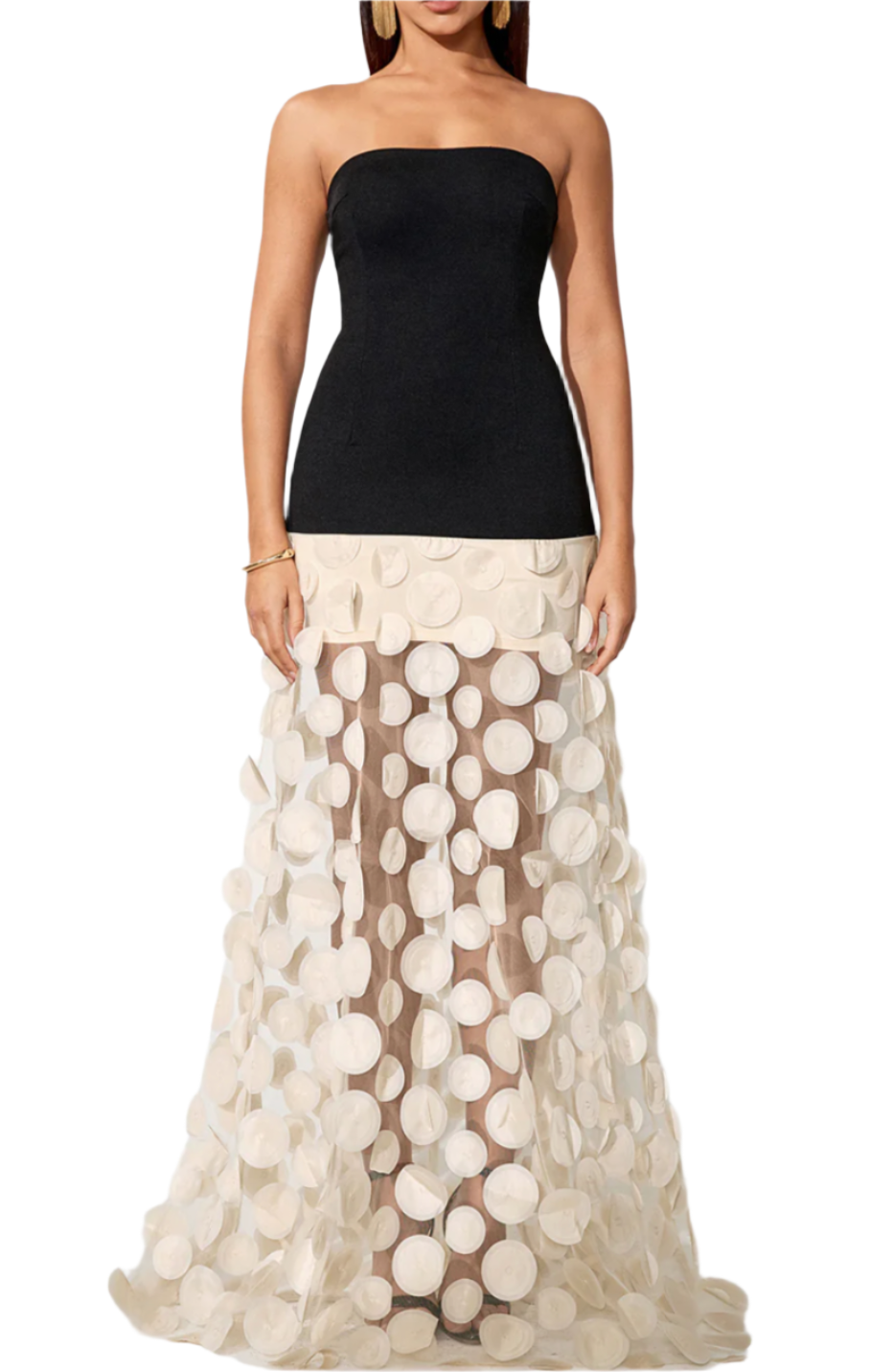 RAINA Polka Dot Spliced Maxi Dress