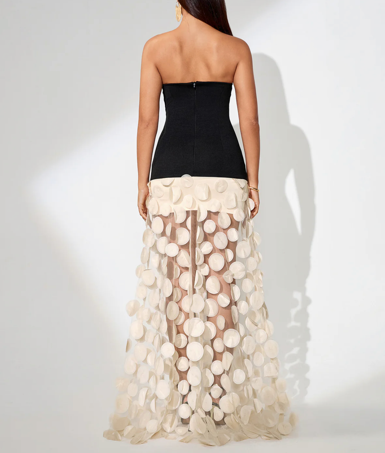 RAINA Polka Dot Spliced Maxi Dress