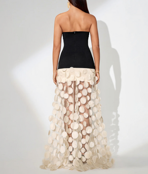 RAINA Polka Dot Spliced Maxi Dress