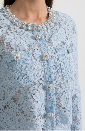 NANA LACE CO-ORD WITH SPARKLING NECKLINE EMBELLISHMENTS AND MIDI SKIRT