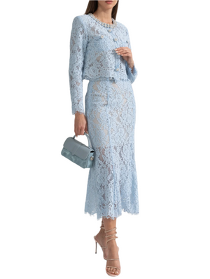 NANA LACE CO-ORD WITH SPARKLING NECKLINE EMBELLISHMENTS AND MIDI SKIRT