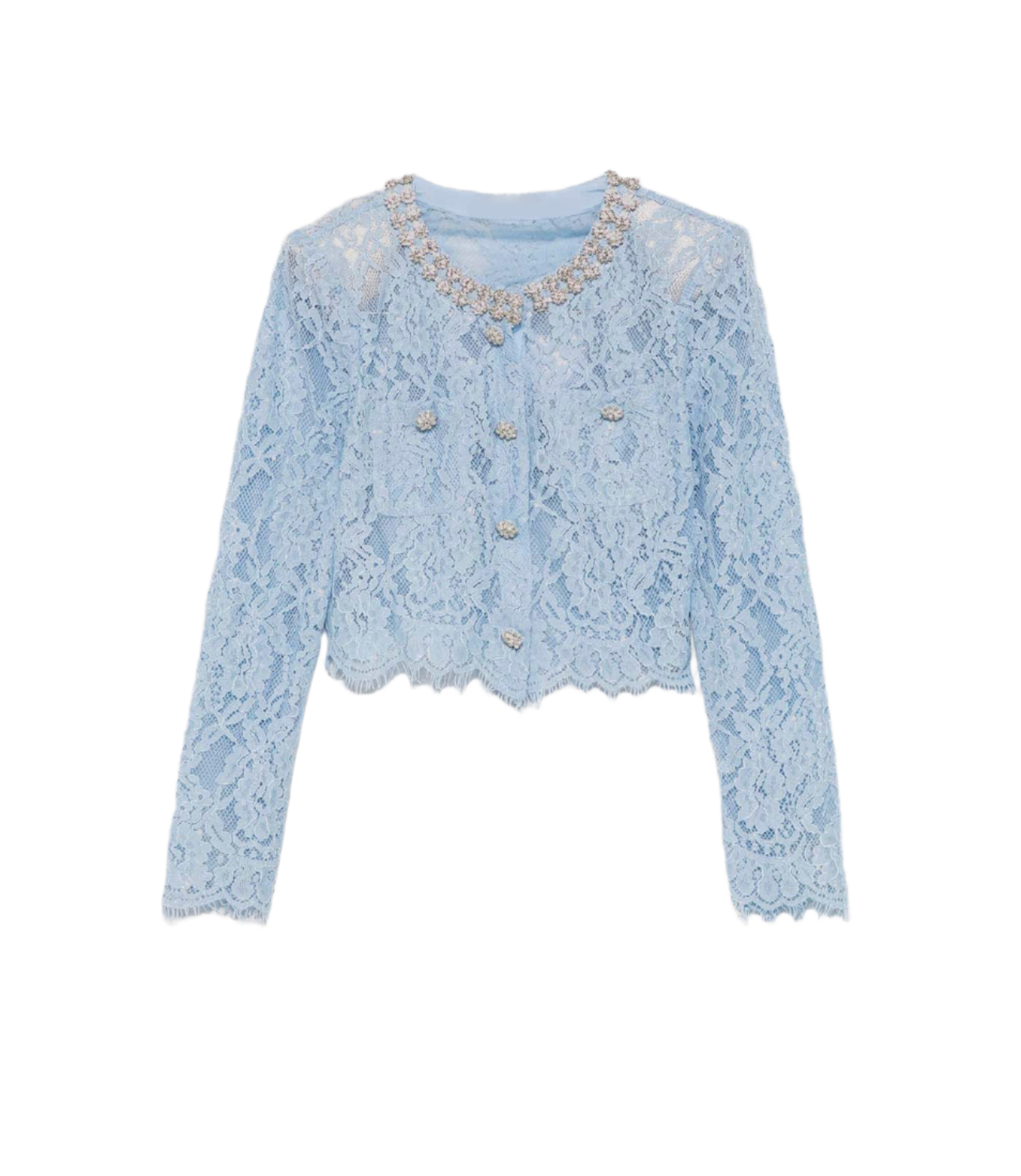 NANA LACE CO-ORD WITH SPARKLING NECKLINE EMBELLISHMENTS AND MIDI SKIRT