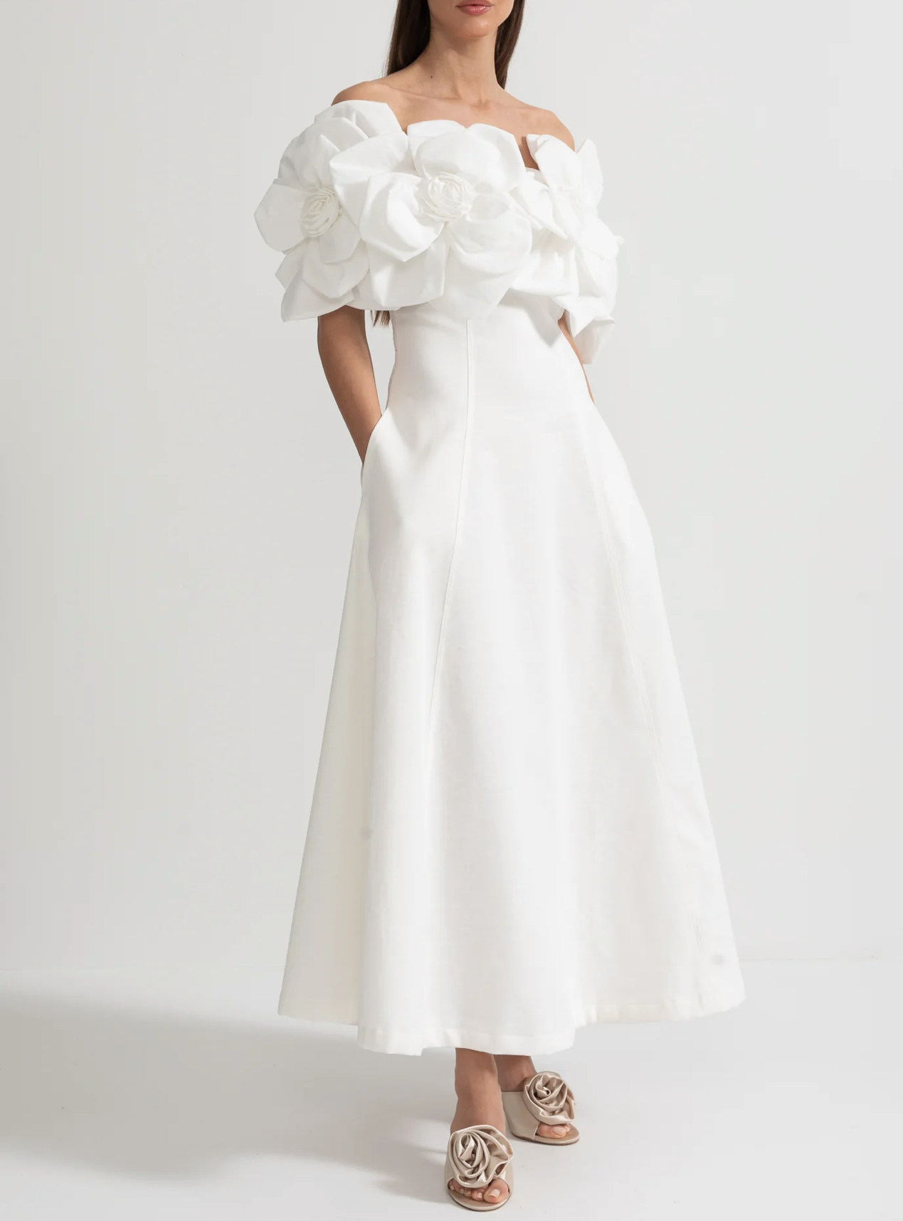 VANESSA Off Shoulder 3D Flowers Maxi Bodycon Dress