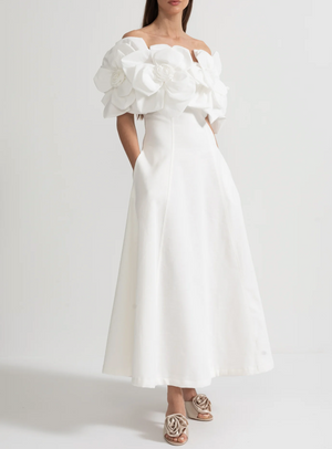VANESSA Off Shoulder 3D Flowers Maxi Bodycon Dress