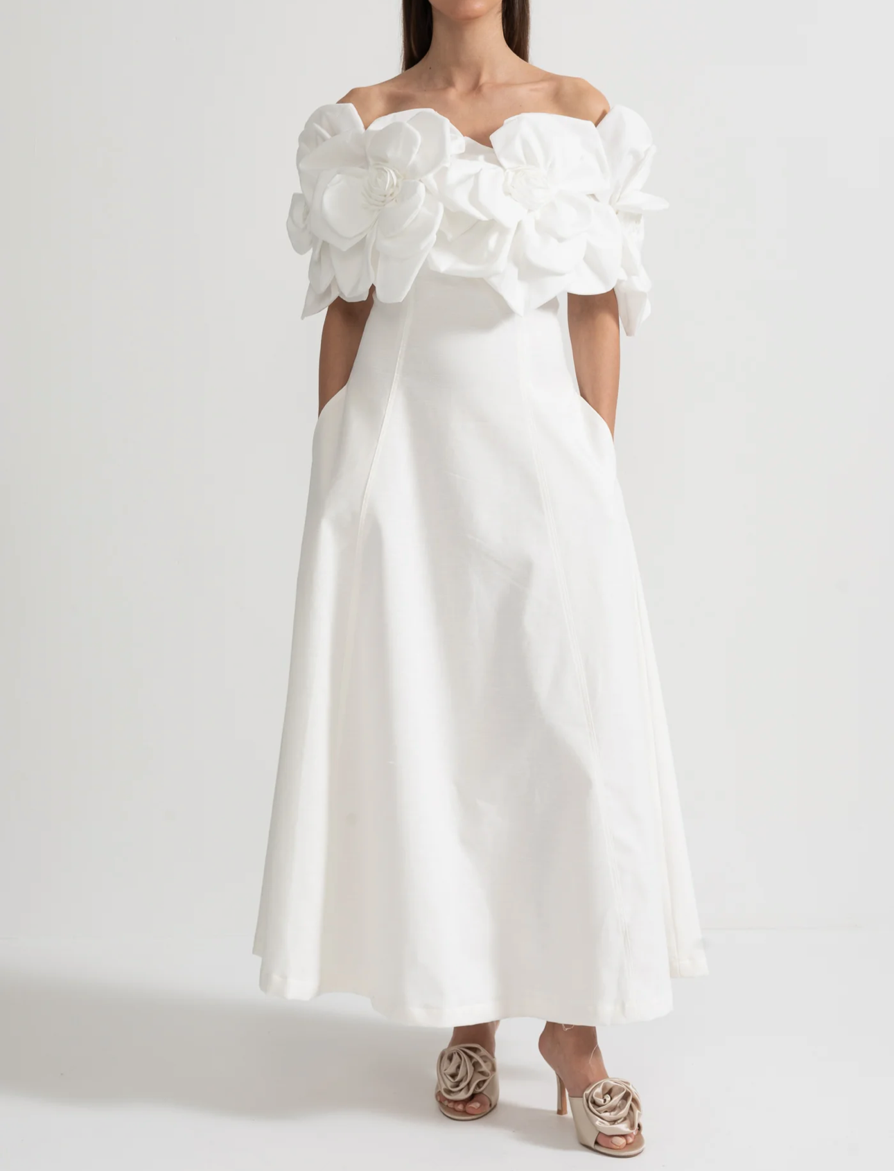 VANESSA Off Shoulder 3D Flowers Maxi Bodycon Dress