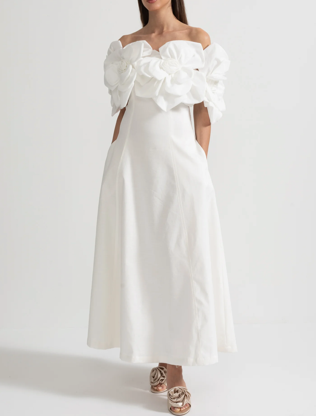 VANESSA Off Shoulder 3D Flowers Maxi Bodycon Dress