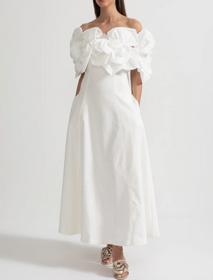 VANESSA Off Shoulder 3D Flowers Maxi Bodycon Dress
