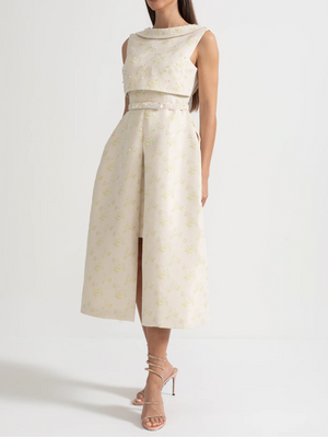 CAROLINE Luxury Embroidered with front Slit Bodycon Dress