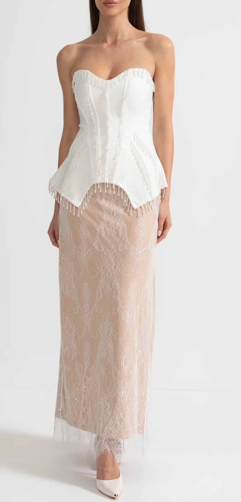 MILENKA Elegant Crystals Corsets with Lace Skirt Set