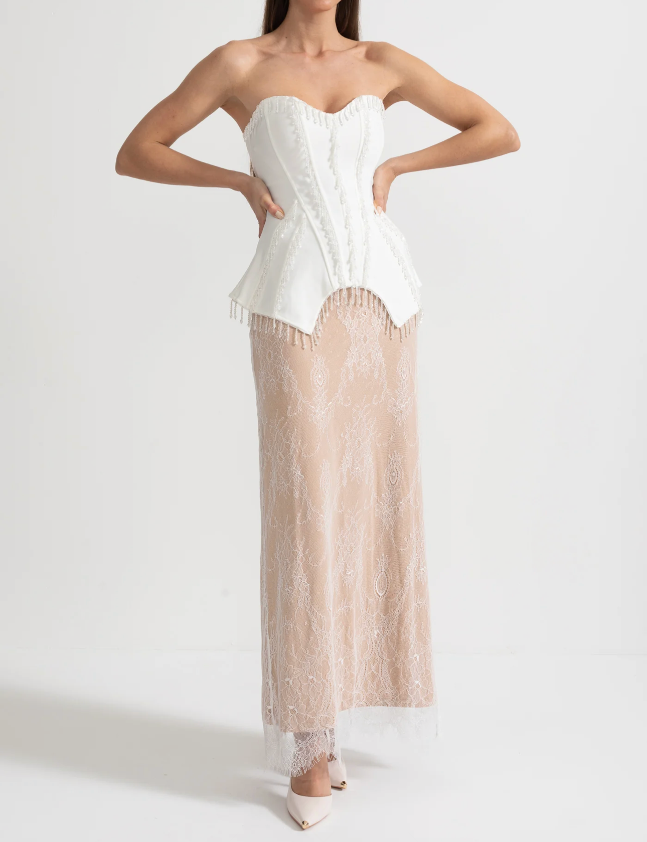 MILENKA Elegant Crystals Corsets with Lace Skirt Set