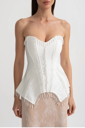 MILENKA Elegant Crystals Corsets with Lace Skirt Set