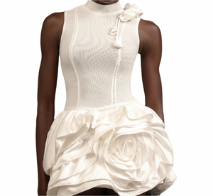 ALISSON High Neck 3D Flower Mini Dress