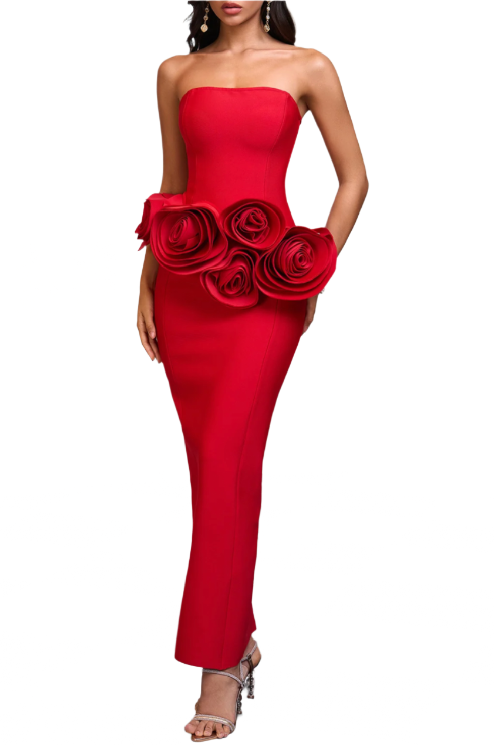 FRIEDA Strapless Roses Floral Bandage Dress