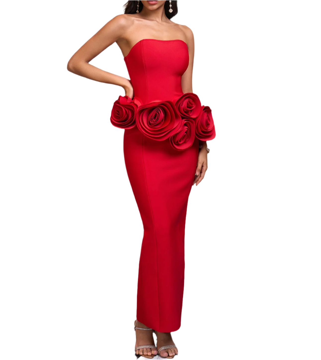 FRIEDA Strapless Roses Floral Bandage Dress