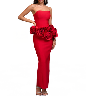 FRIEDA Strapless Roses Floral Bandage Dress
