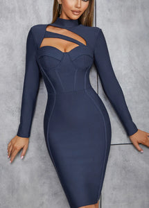NEXT DAY DELIVERY AENNE Long Sleeve Asymmetrical Bandage Dress