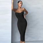 NEXT DAY DELIVERY INDIRA Strappy Sleeveless Wrinkled Midi Bandage Dress