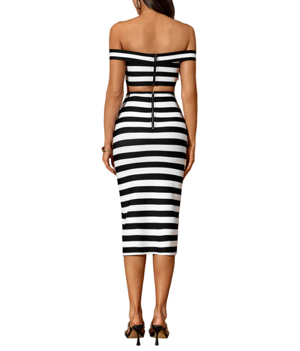 ISABEL Off Shoulder Striped  Bandage Set