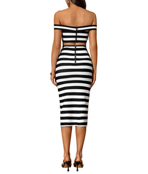 ISABEL Off Shoulder Striped  Bandage Set