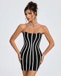 NEXT DAY DELIVERY JARDINA White Striped Strapless Mini Bandage Dress