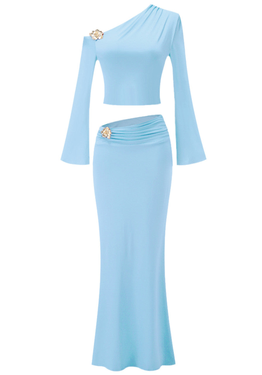 JENNEL Long Sleeve Gold Flower Maxi Set