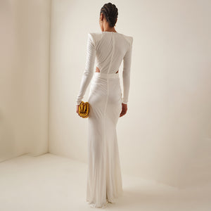 JUNE Long Sleeve White Maxi Dress