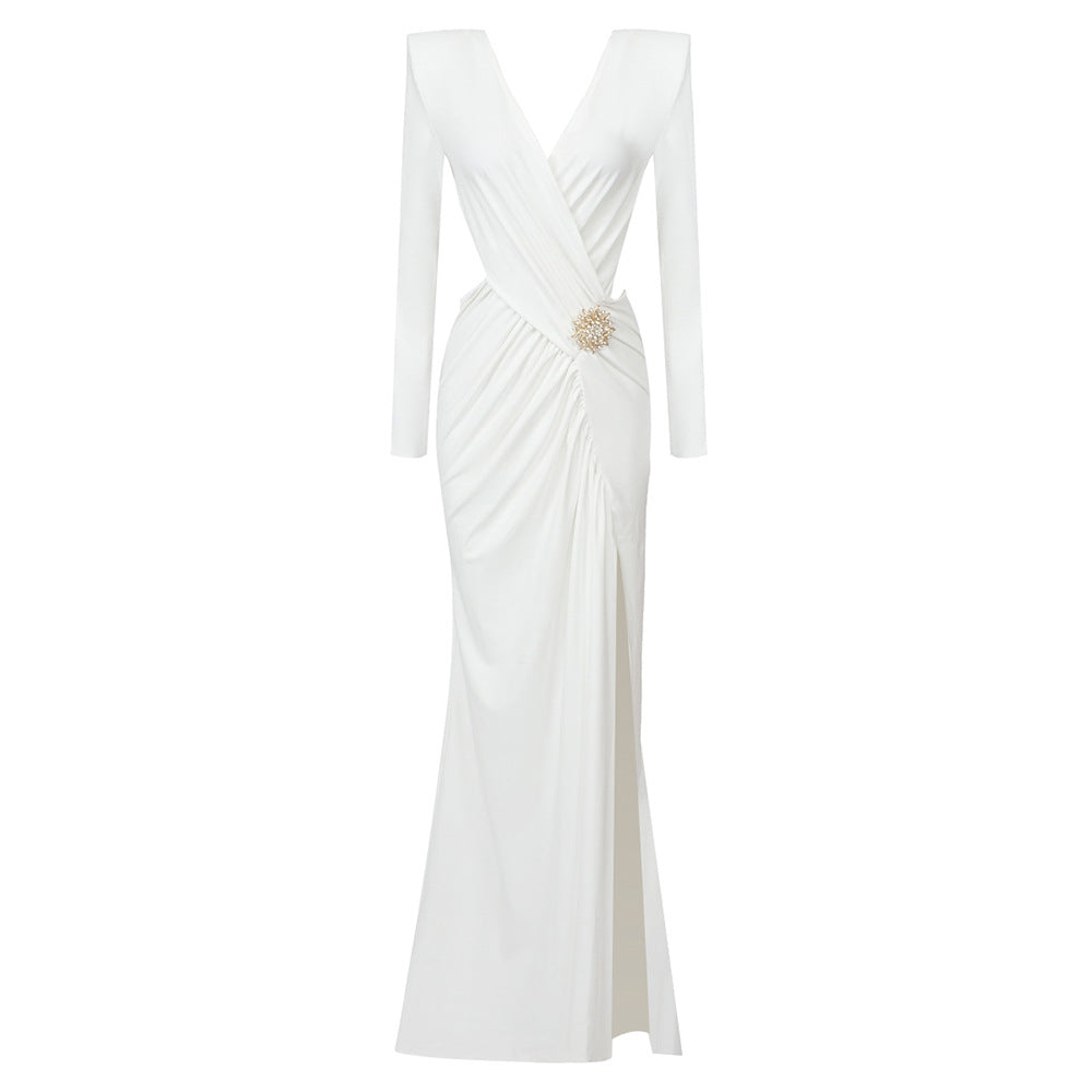 JUNE Long Sleeve White Maxi Dress