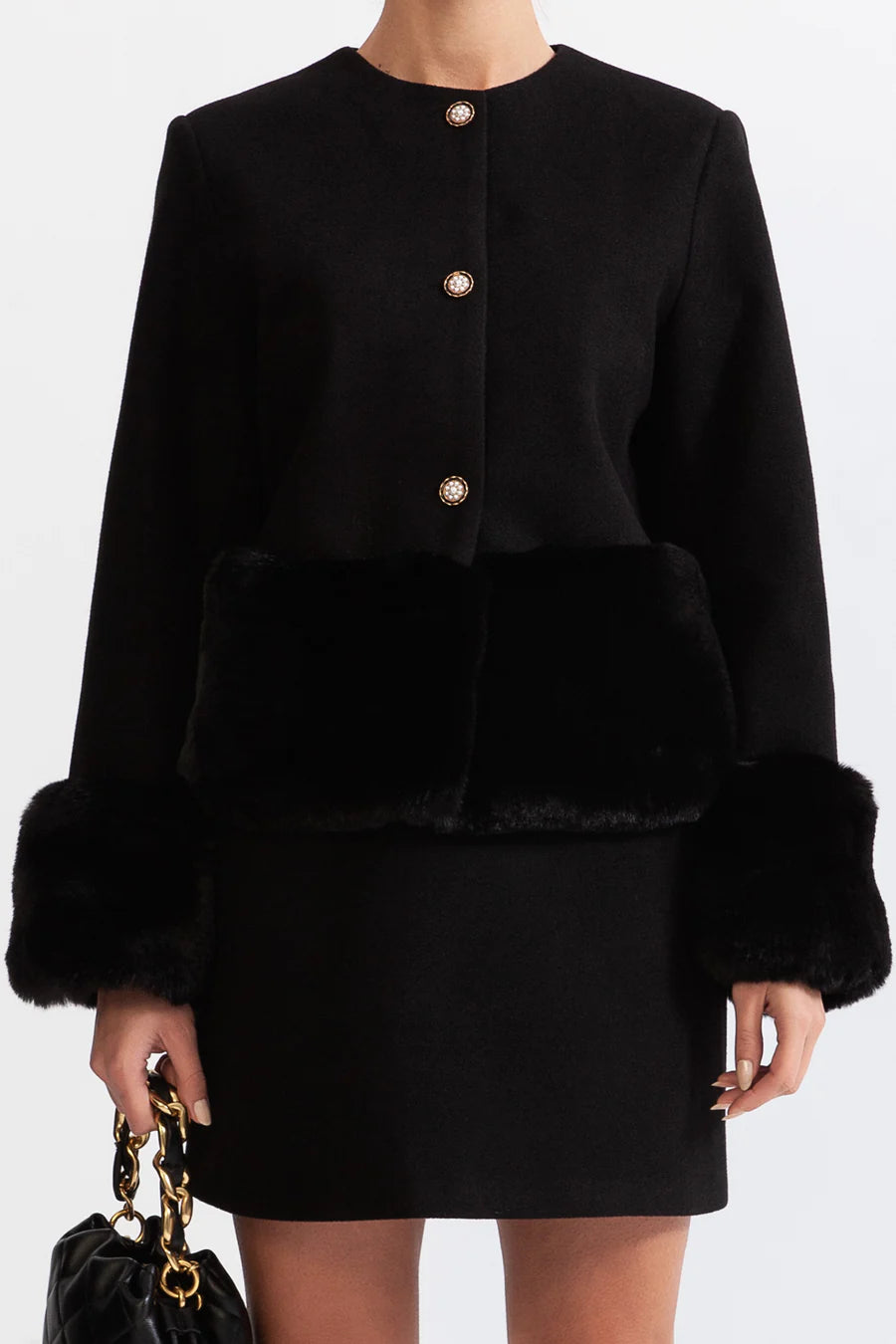 KAELAN Fax Fur Jacket and Skirt Bodycon Suit