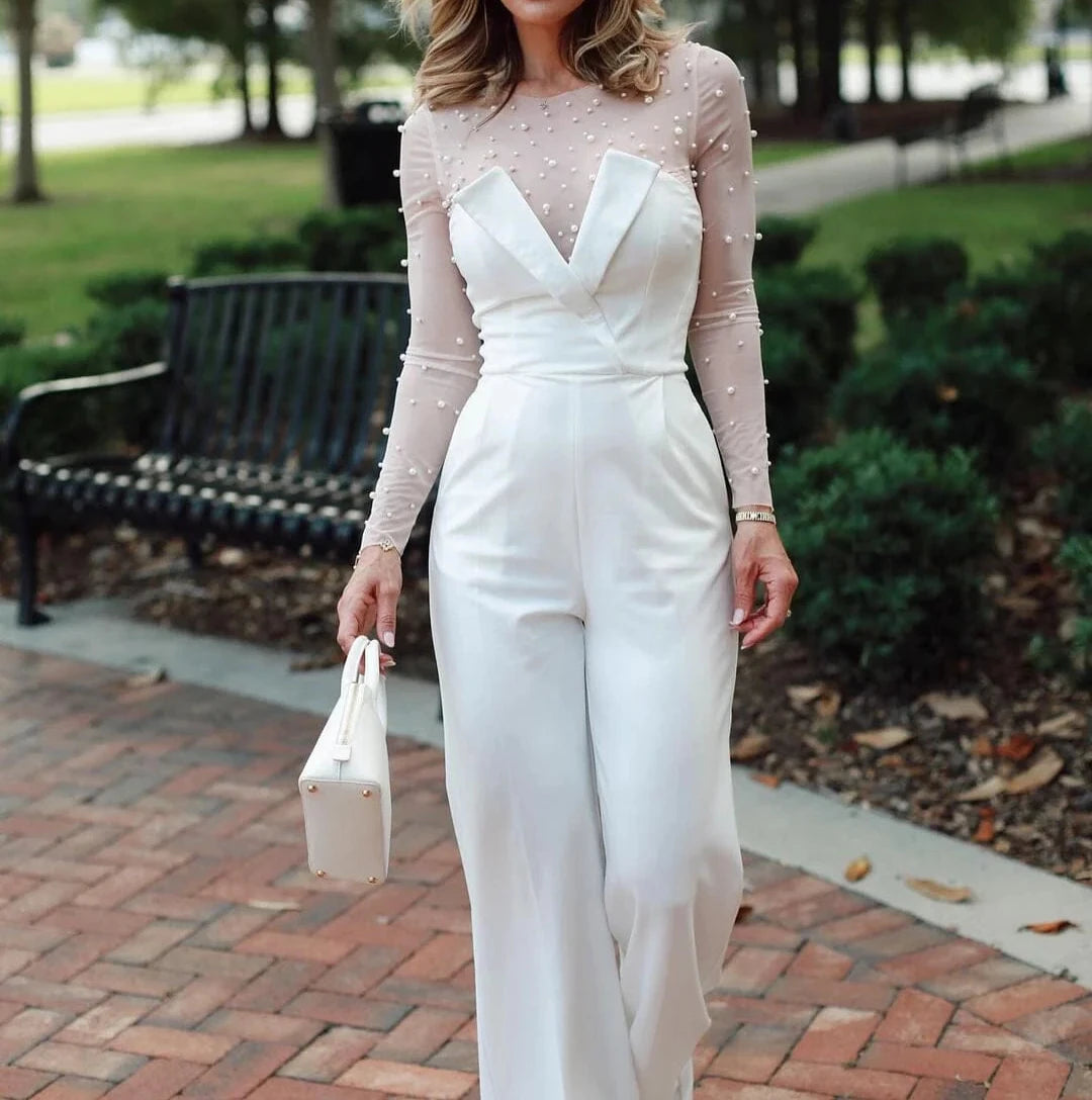 KAREN Transparent Top and White Jumpsuit