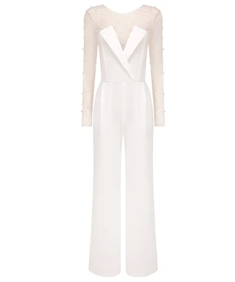 KAREN Transparent Top and White Jumpsuit