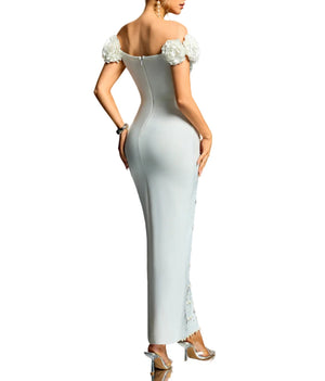 KATIA Strapless Flowers Crystals Maxi Bandage Dress