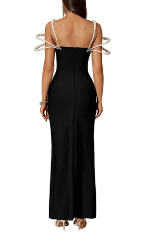 KAYLA Pearl Embellished High-Slit Bandage Dress