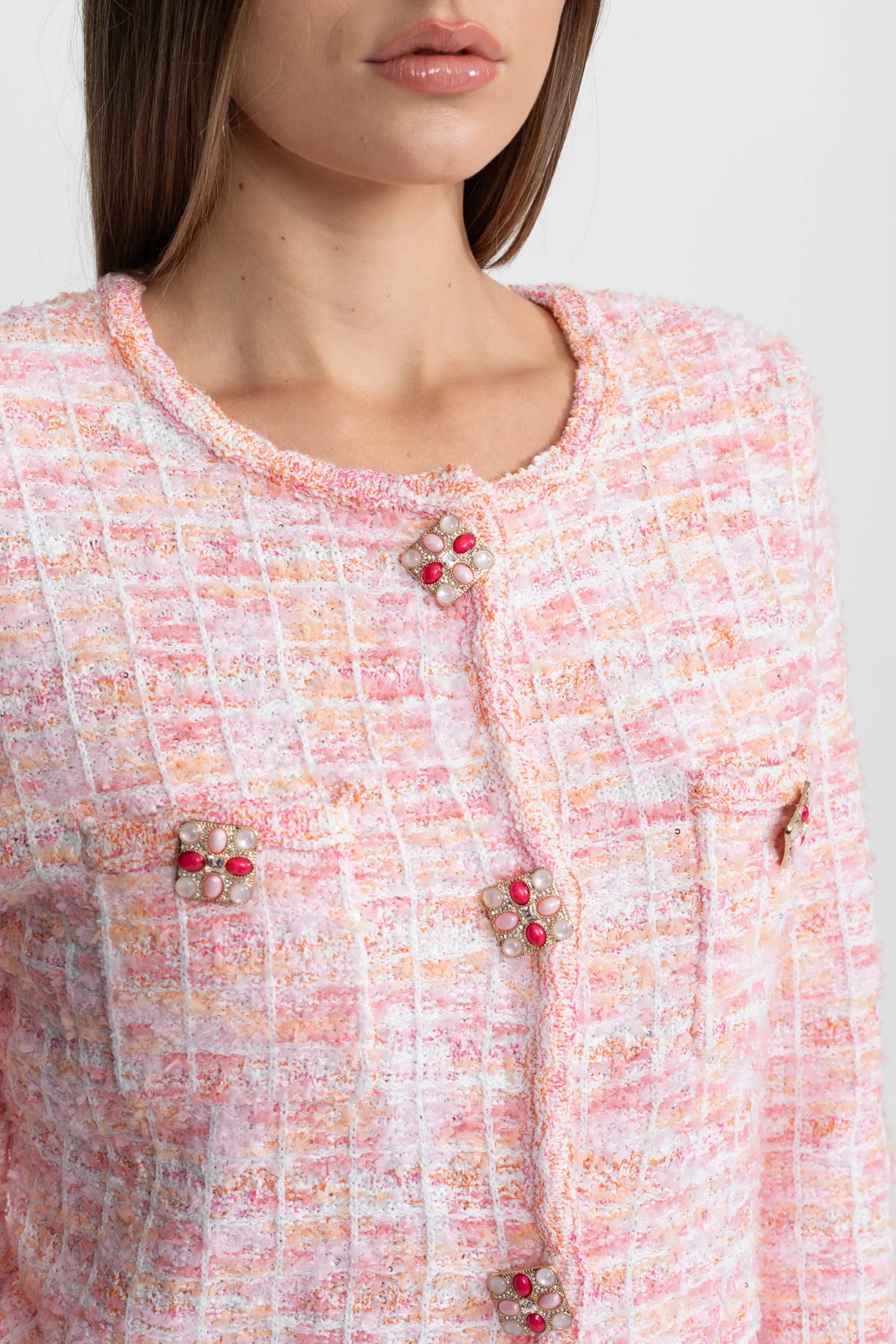 KIMBERLY Tweed Embellished Buttons Bodycon Set