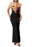 LENUSY Strapless Big Aplique Maxi Bandage Dress