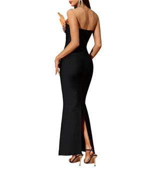 LENUSY Strapless Big Aplique Maxi Bandage Dress