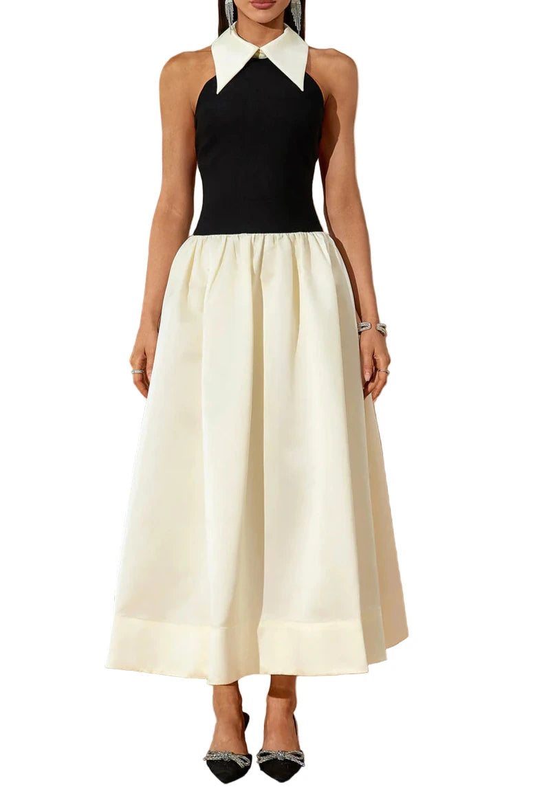 LIDIA Bicolor Open Back Maxi Dress