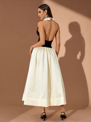 LIDIA Bicolor Open Back Maxi Dress