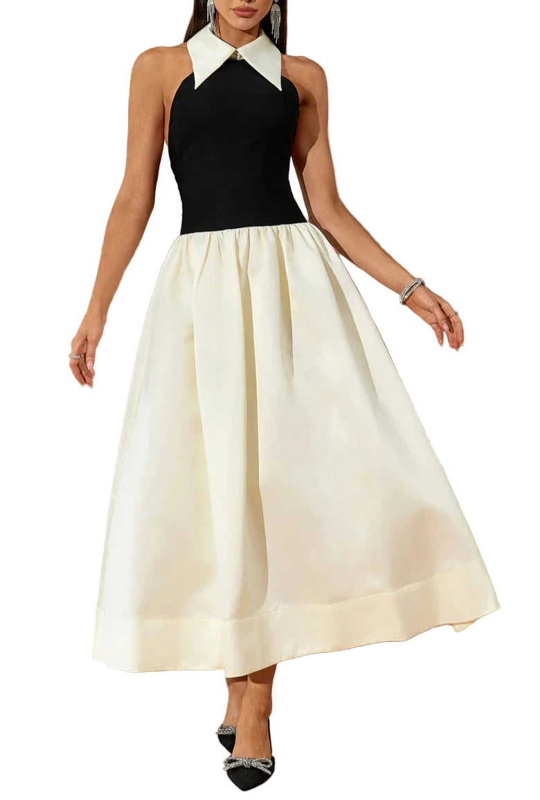 LIDIA Bicolor Open Back Maxi Dress