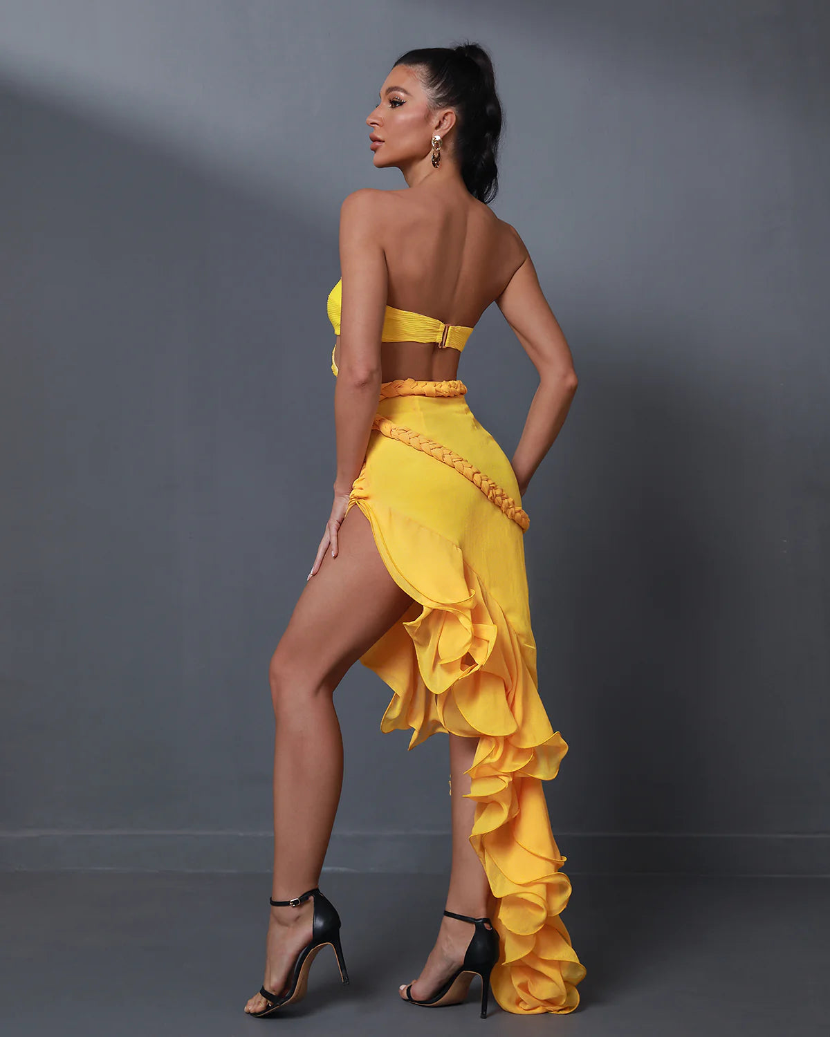 LINDA Yellow Strapless Cutout Maxi Dress