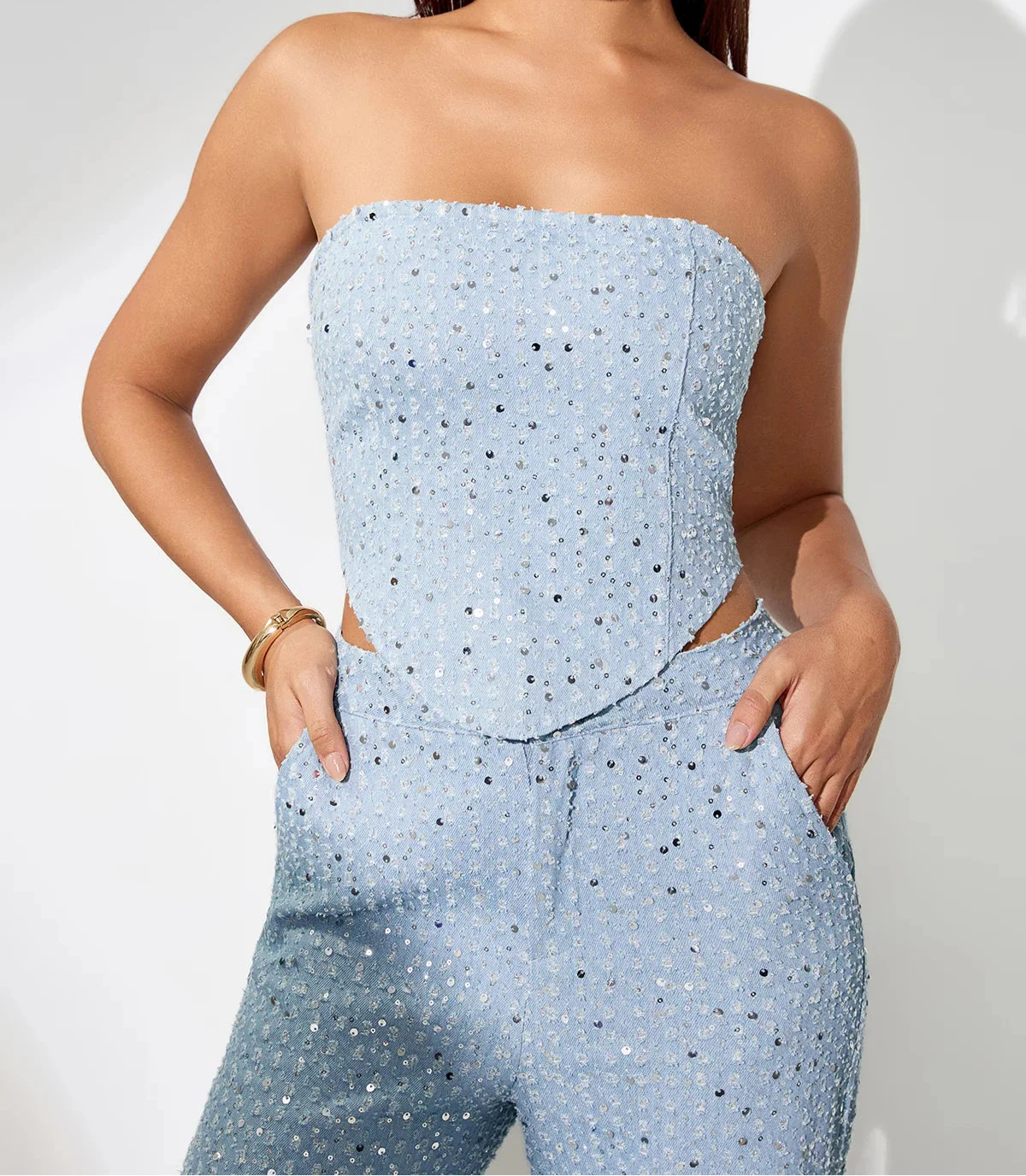 NEXT DAY DELIVERY LORENZA Sky-Blue Sequin Two Piece Set