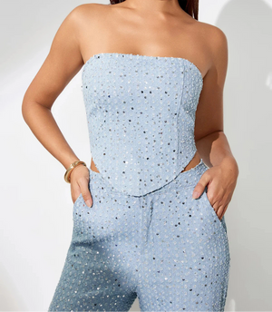 NEXT DAY DELIVERY LORENZA Sky-Blue Sequin Two Piece Set