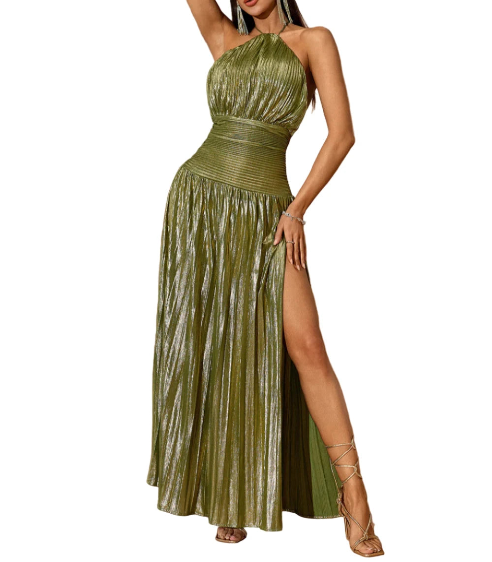 MAITANE Open Back Gloss Maxi Dress