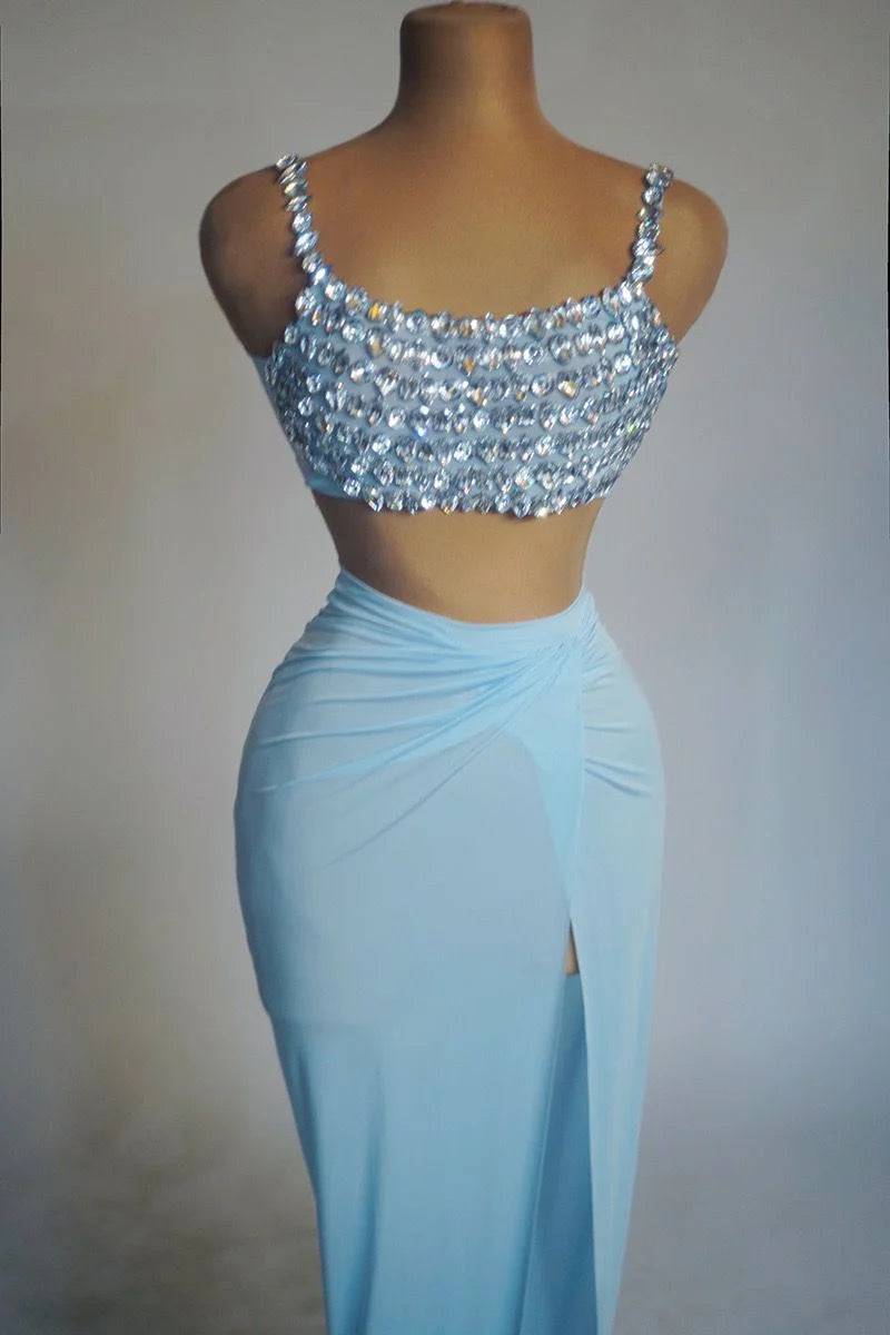 MARIE CRYSTAL EMBELLISHED SEQUIN CROP TOP AND MAXI SKIRT TWO PIECE SET