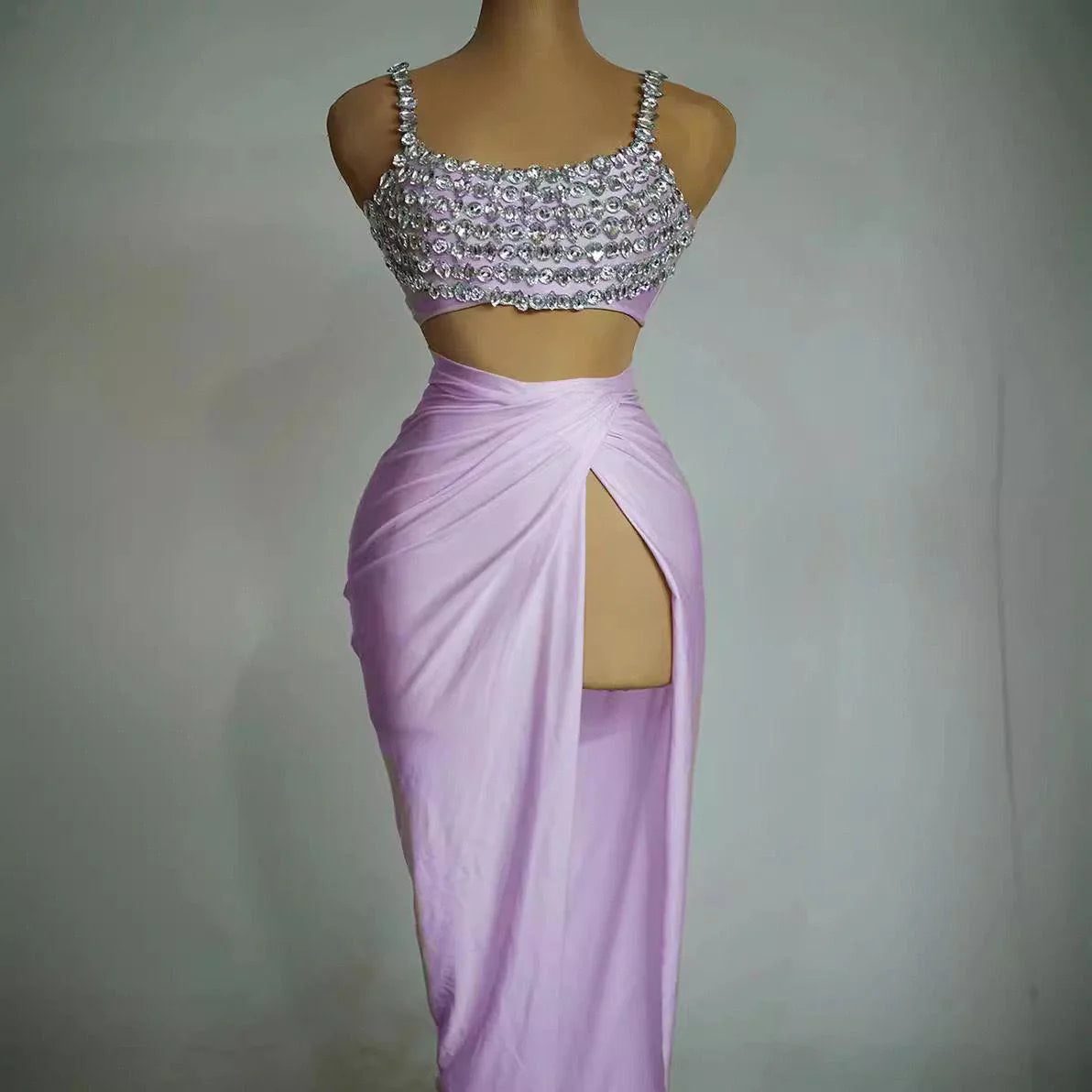 NEXT DAY DELIVERY MARIE CRYSTAL EMBELLISHED SEQUIN CROP TOP AND MAXI SKIRT TWO PIECE SET